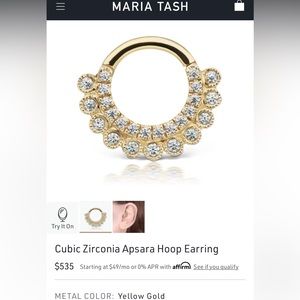 Maria Tash Cubic Zirconia Apsara Hoop Earring in 14K Gold